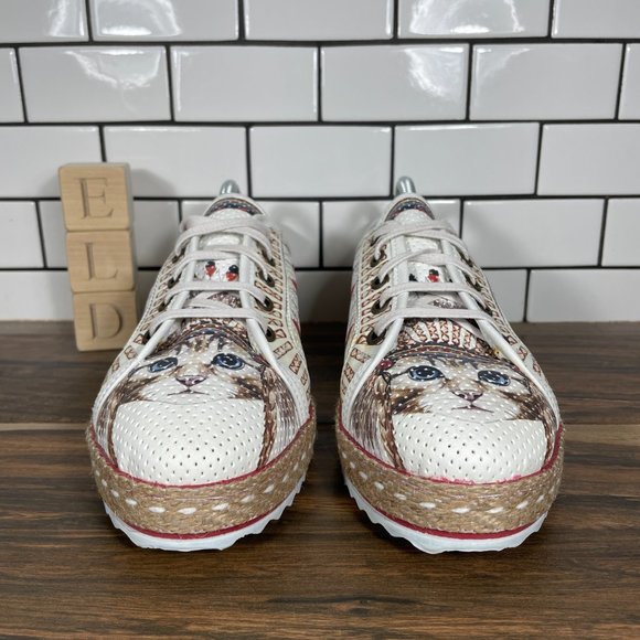 Goby Neefs Womens EU 42 Shoes Multicolor Native American Tribal Cat Sneakers NEW - Picture 2 of 15